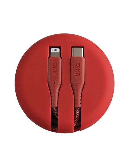 MFi UNIQ Halo USB-C / Lightning 18W nailono suvyniotas laidas 1,2 m - raudonas MFi UNIQ Halo USB-C / Lightning 18W nailono suvyniotas laidas 1,2 m - raudonas