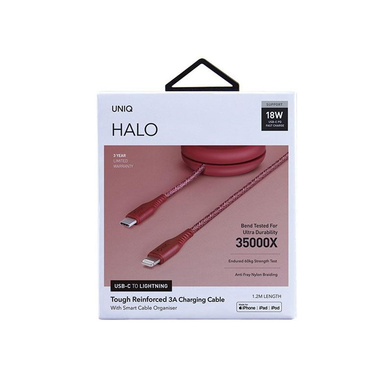 MFi UNIQ Halo USB-C / Lightning 18W nailono suvyniotas laidas 1,2 m - raudonas