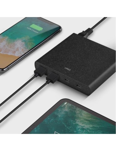 HUB UNIQ Surge LITHOS Collective 90W 2xUSB-A QC 3.0 / 2xUSB-C PD 3.0 - juodas HUB UNIQ Surge LITHOS Collective 90W 2xUSB-A QC 3.0 / 2xUSB-C PD 3.0 - juodas
