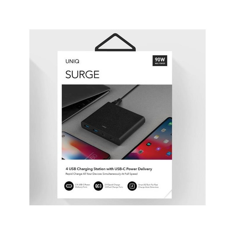 HUB UNIQ Surge LITHOS Collective 90W 2xUSB-A QC 3.0 / 2xUSB-C PD 3.0 - juodas