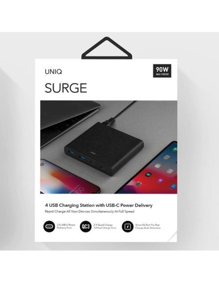 HUB UNIQ Surge LITHOS Collective 90W 2xUSB-A QC 3.0 / 2xUSB-C PD 3.0 - juodas HUB UNIQ Surge LITHOS Collective 90W 2xUSB-A QC 3.0 / 2xUSB-C PD 3.0 - juodas