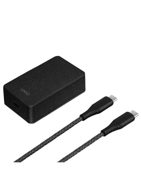 UNIQ Versa Slim LITHOS Collective USB-C PD 18W sieninis įkroviklis + USB-C / USB-C laidas - juodas UNIQ Versa Slim LITHOS Collective USB-C PD 18W sieninis įkroviklis + USB-C / USB-C laidas - juodas