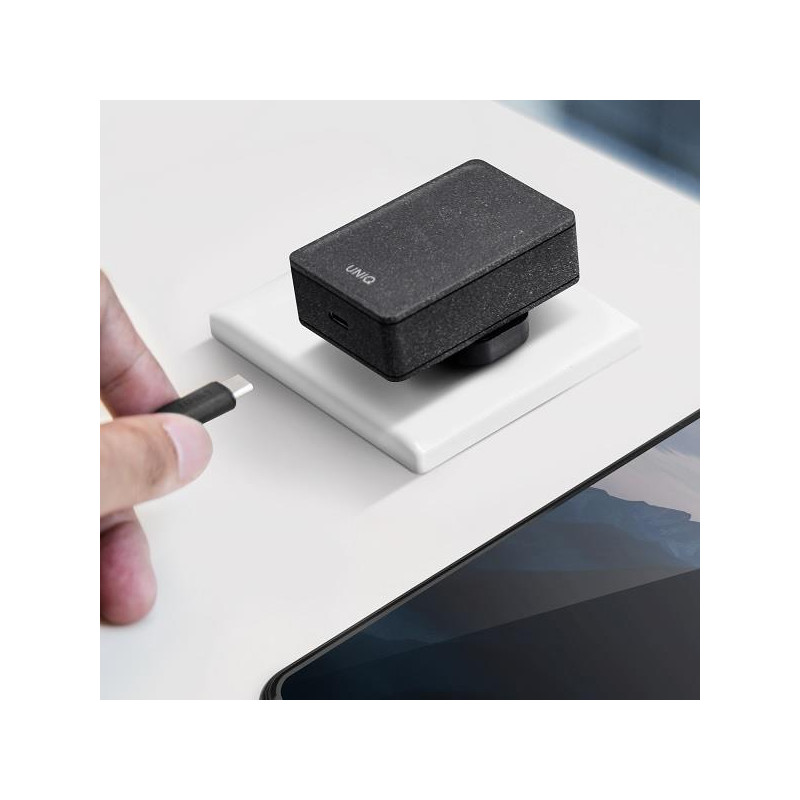 UNIQ Versa Slim LITHOS Collective USB-C PD 18W sieninis įkroviklis + USB-C / USB-C laidas - juodas