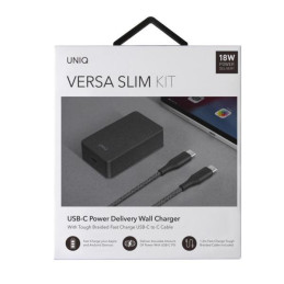 UNIQ Versa Slim LITHOS Collective USB-C PD 18W sieninis įkroviklis + USB-C / USB-C laidas - juodas