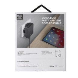 UNIQ Versa Slim LITHOS Collective USB-C PD 18W sieninis įkroviklis + USB-C / USB-C laidas - juodas