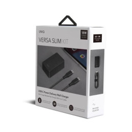 UNIQ Versa Slim LITHOS Collective USB-C PD 18W sieninis įkroviklis + USB-C / USB-C laidas - juodas