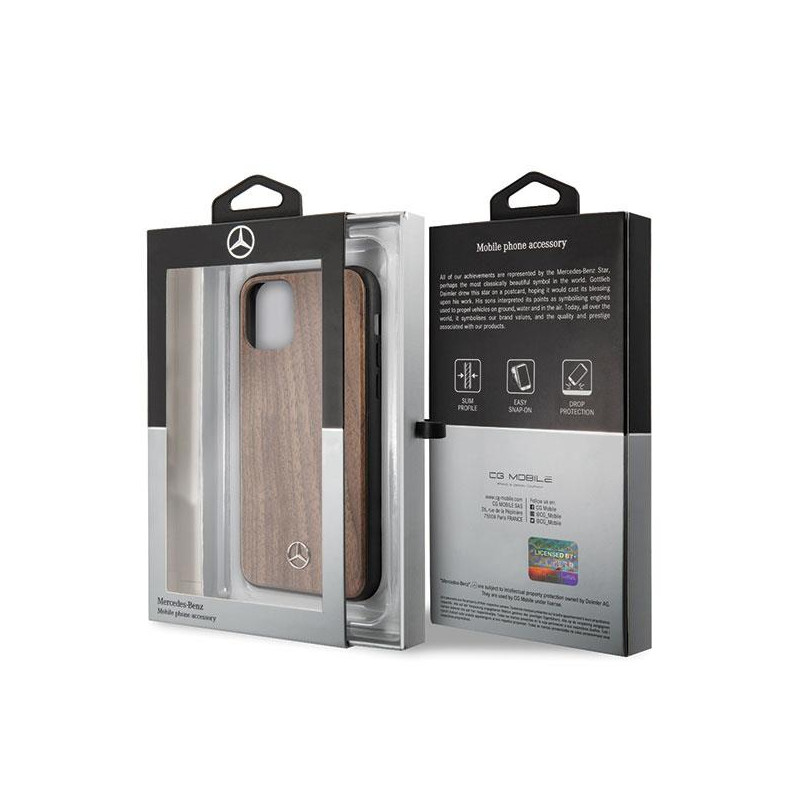 Mercedes Wood Line Walnut dėklas iPhone 11 Pro Max - rudas