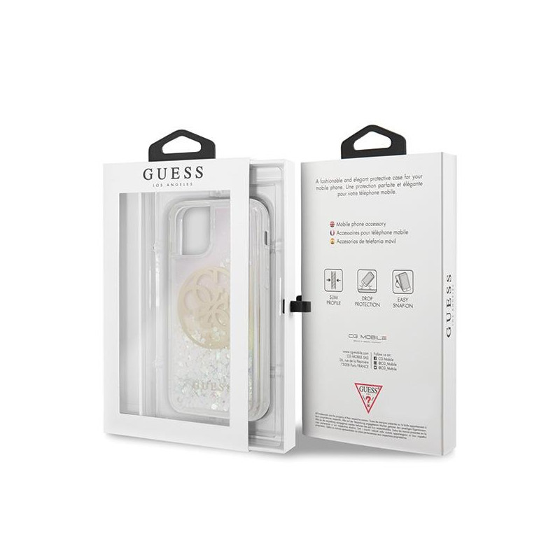 Guess Gradient Liquid Glitter Circle Logo dėklas skirtas iPhone 11 Pro - skaidrus