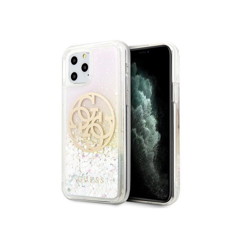 Guess Gradient Liquid Glitter Circle Logo dėklas, skirtas iPhone 11 Pro Max - skaidrus