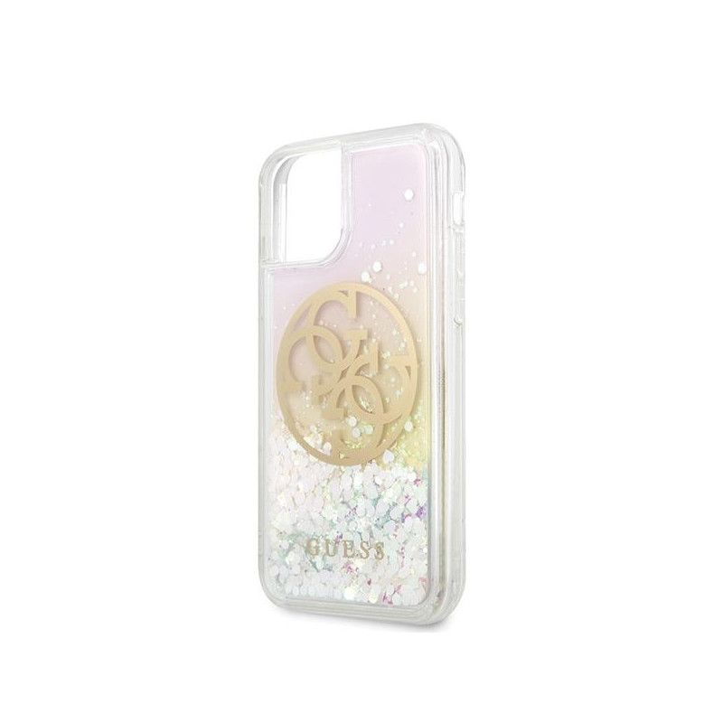 Guess Gradient Liquid Glitter Circle Logo dėklas, skirtas iPhone 11 Pro Max - skaidrus