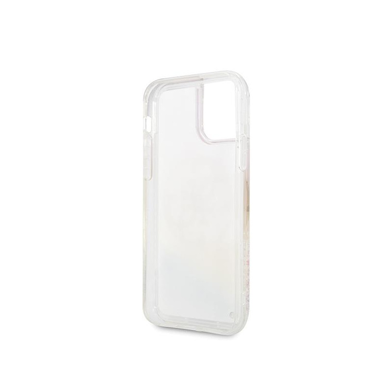 Guess Gradient Liquid Glitter Circle Logo dėklas, skirtas iPhone 11 Pro Max - skaidrus