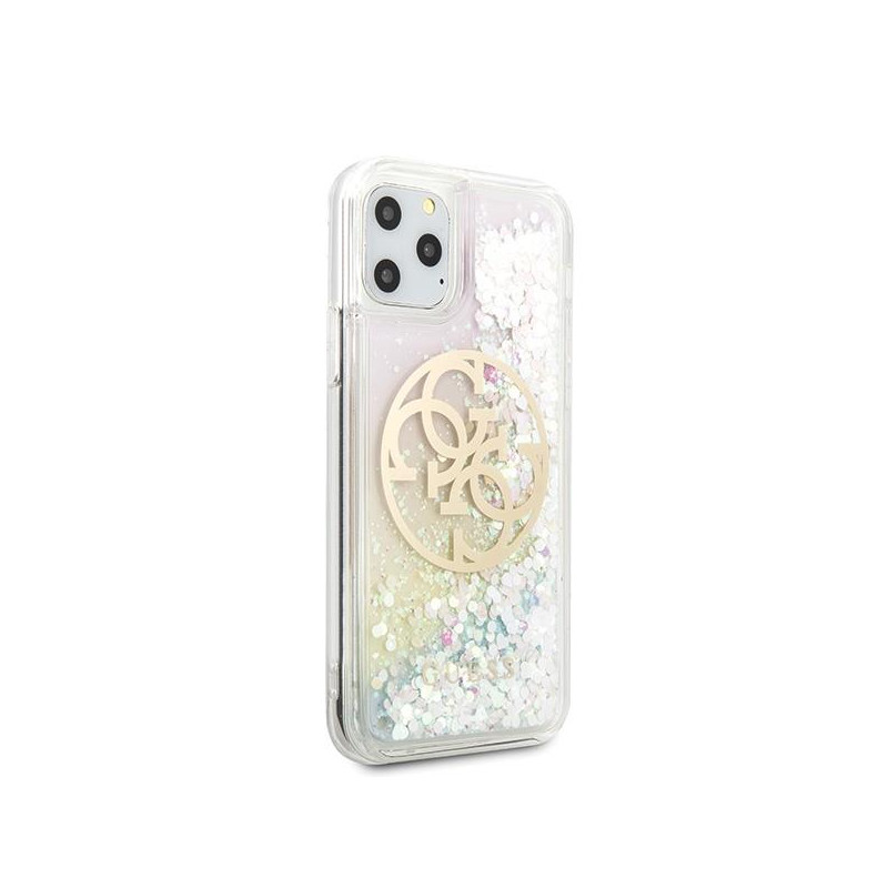 Guess Gradient Liquid Glitter Circle Logo dėklas, skirtas iPhone 11 Pro Max - skaidrus