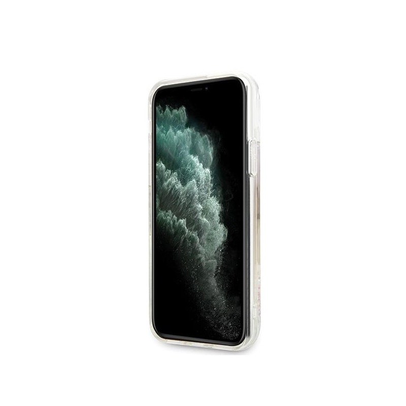 Guess Gradient Liquid Glitter Circle Logo dėklas, skirtas iPhone 11 Pro Max - skaidrus