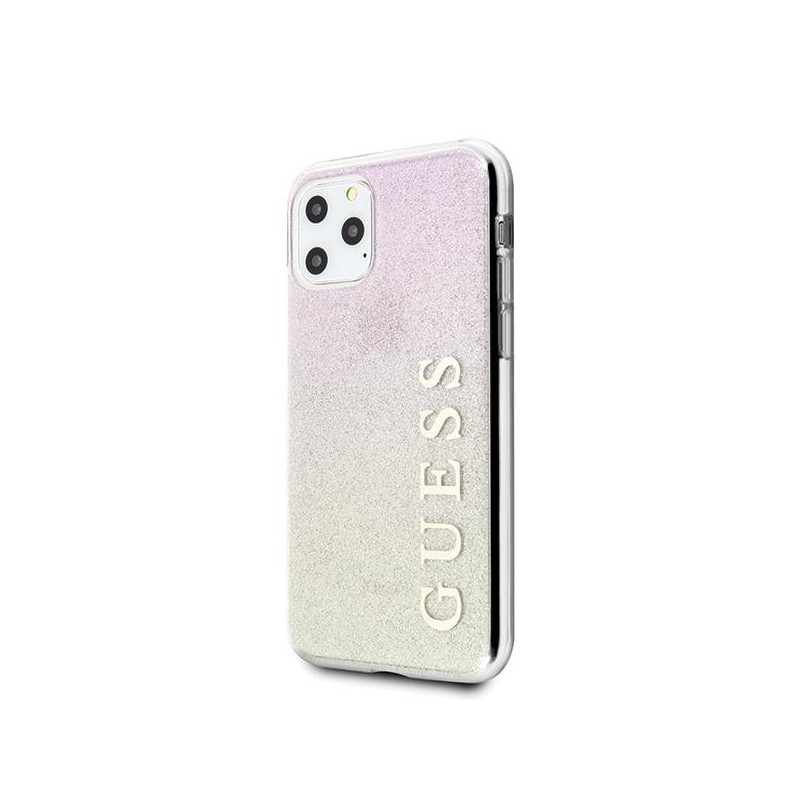Guess GUHCN65PCUGLGPI iPhone 11 Pro Max rožinio aukso/ aukso rožinis kietas dėklas Gradient Glitter