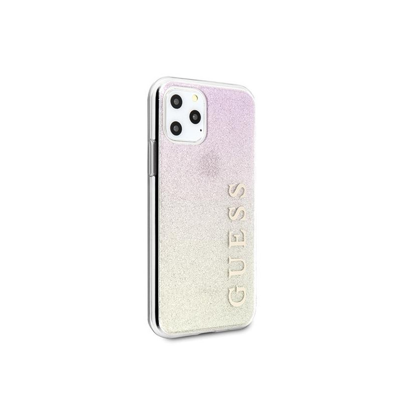 Guess GUHCN65PCUGLGPI iPhone 11 Pro Max rožinio aukso/ aukso rožinis kietas dėklas Gradient Glitter