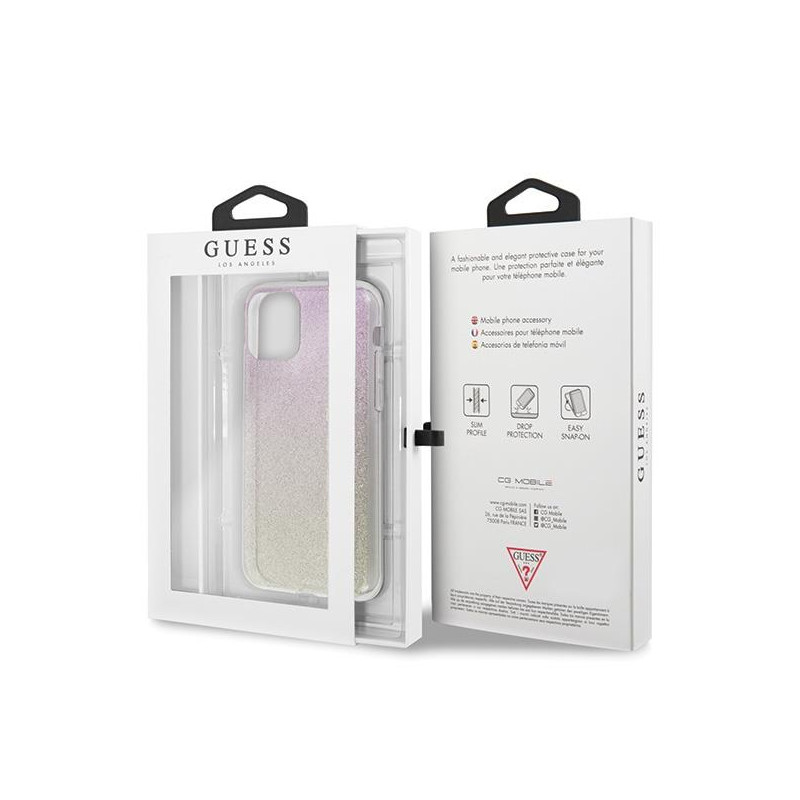 Guess GUHCN65PCUGLGPI iPhone 11 Pro Max rožinio aukso/ aukso rožinis kietas dėklas Gradient Glitter