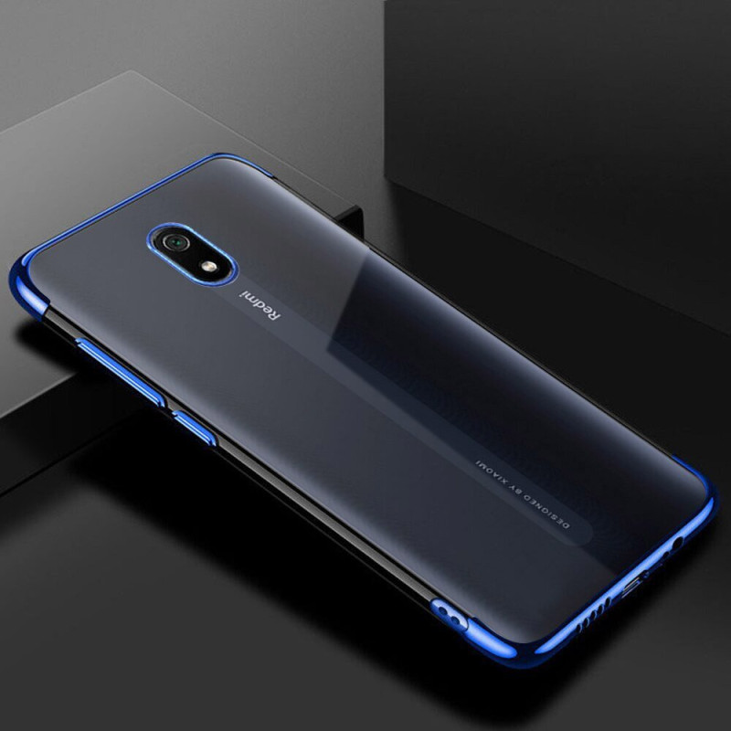 Clear Color gelinis dėklas su metaliniu rėmeliu, skirtas Xiaomi Redmi 8A mėlynai