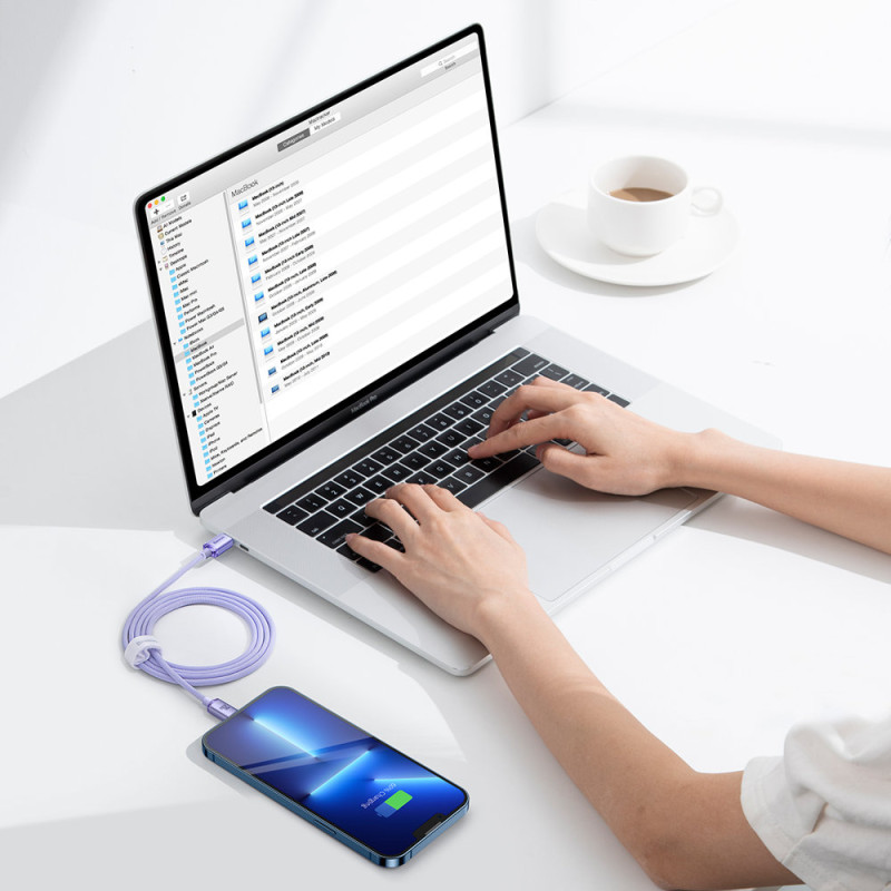 Kabelio laidas greitam įkrovimui ir duomenų perdavimui USB-C iPhone Lightning 20W 1,2m violetinė