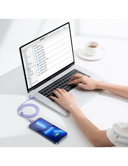 Kabelio laidas greitam įkrovimui ir duomenų perdavimui USB-C iPhone Lightning 20W 1,2m violetinė