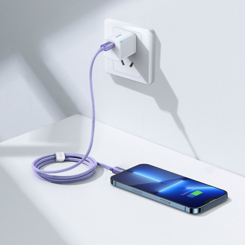 Kabelio laidas greitam įkrovimui ir duomenų perdavimui USB-C iPhone Lightning 20W 1,2m violetinė
