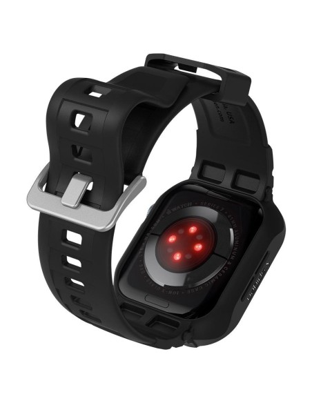 „Spigen Rugged Armor Pro“ dėklas su dirželiu, skirtas Apple Watch 4/ 5/ 6/ 7/ 8/ SE (40/ 41 mm) – juodas