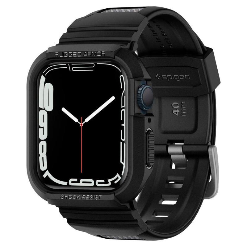 „Spigen Rugged Armor Pro“ dėklas su dirželiu, skirtas Apple Watch 4/ 5/ 6/ 7/ 8/ SE (40/ 41 mm) – juodas