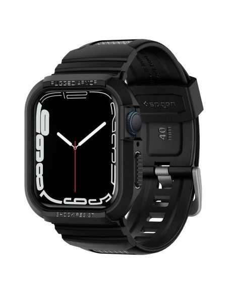 „Spigen Rugged Armor Pro“ dėklas su dirželiu, skirtas Apple Watch 4/ 5/ 6/ 7/ 8/ SE (40/ 41 mm) – juodas