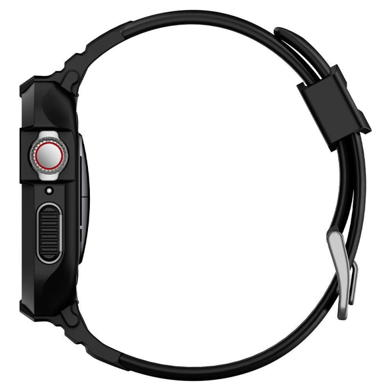 „Spigen Rugged Armor Pro“ dėklas su dirželiu, skirtas Apple Watch 4/ 5/ 6/ 7/ 8/ SE (40/ 41 mm) – juodas