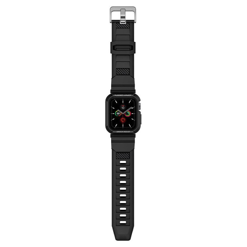 „Spigen Rugged Armor Pro“ dėklas su dirželiu, skirtas Apple Watch 4/ 5/ 6/ 7/ 8/ SE (40/ 41 mm) – juodas