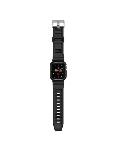 „Spigen Rugged Armor Pro“ dėklas su dirželiu, skirtas Apple Watch 4/ 5/ 6/ 7/ 8/ SE (40/ 41 mm) – juodas
