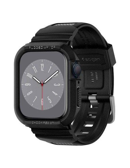 „Spigen Rugged Armor Pro“ dėklas su dirželiu, skirtas Apple Watch 4/ 5/ 6/ 7/ 8/ SE (40/ 41 mm) – juodas