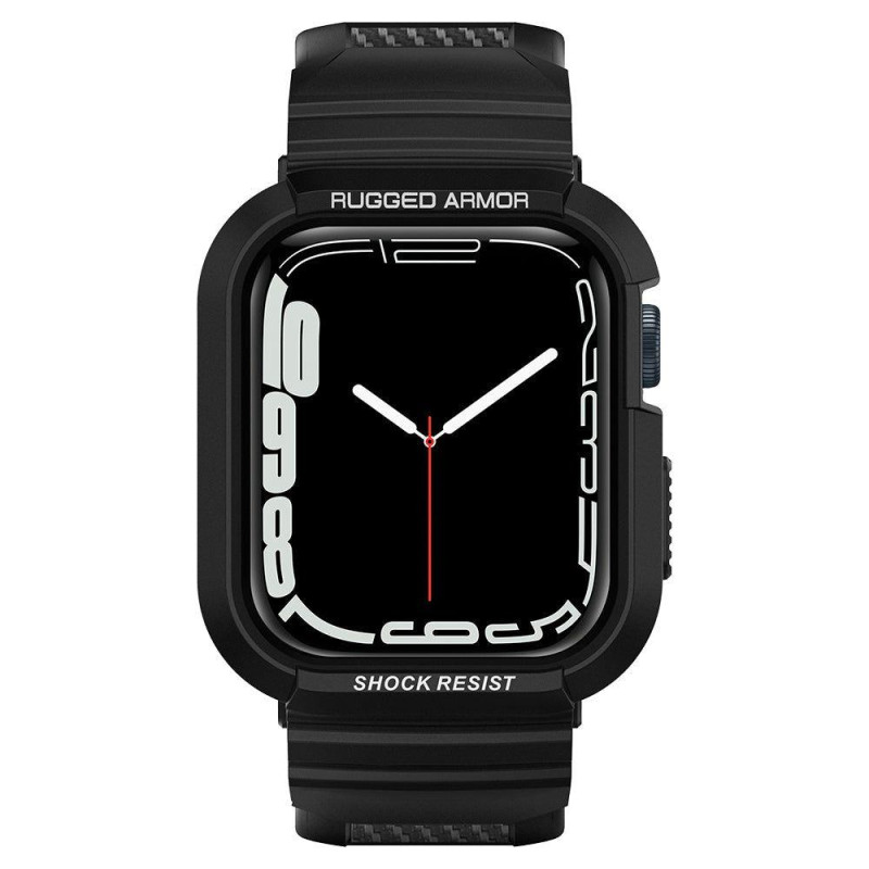„Spigen Rugged Armor Pro“ dėklas su dirželiu, skirtas Apple Watch 4/ 5/ 6/ 7/ 8/ SE (40/ 41 mm) – juodas