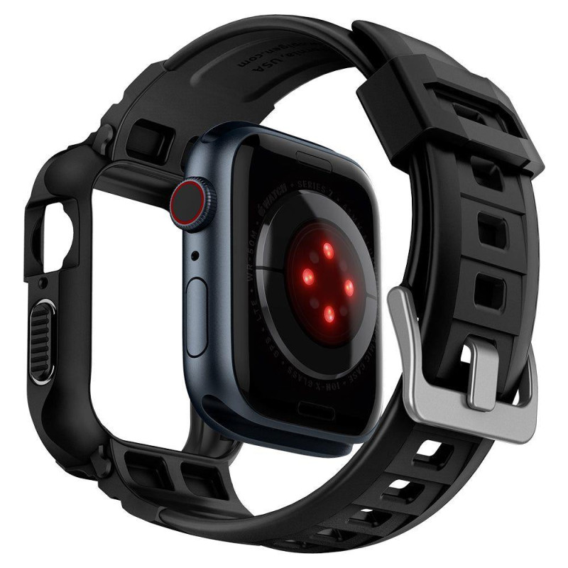 „Spigen Rugged Armor Pro“ dėklas su dirželiu, skirtas Apple Watch 4/ 5/ 6/ 7/ 8/ SE (40/ 41 mm) – juodas