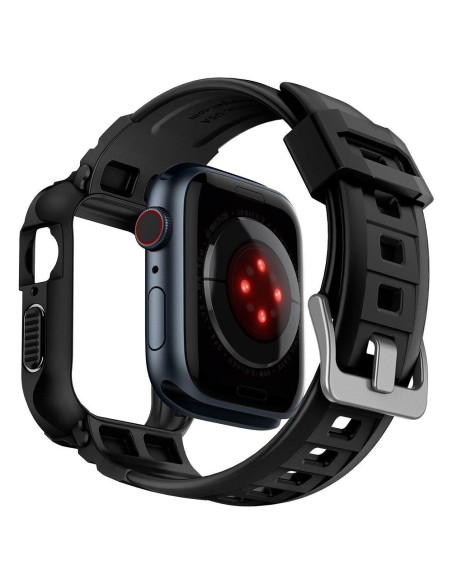 „Spigen Rugged Armor Pro“ dėklas su dirželiu, skirtas Apple Watch 4/ 5/ 6/ 7/ 8/ SE (40/ 41 mm) – juodas