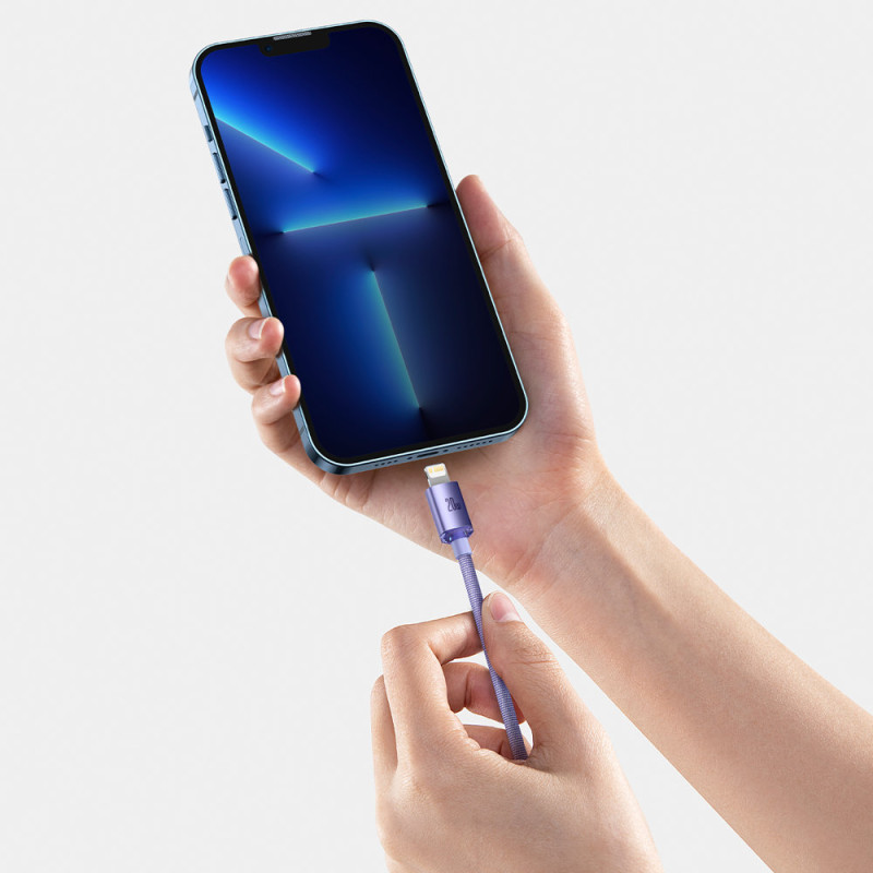 Kabelio laidas greitam įkrovimui ir duomenų perdavimui USB-C iPhone Lightning 20W 1,2m violetinė