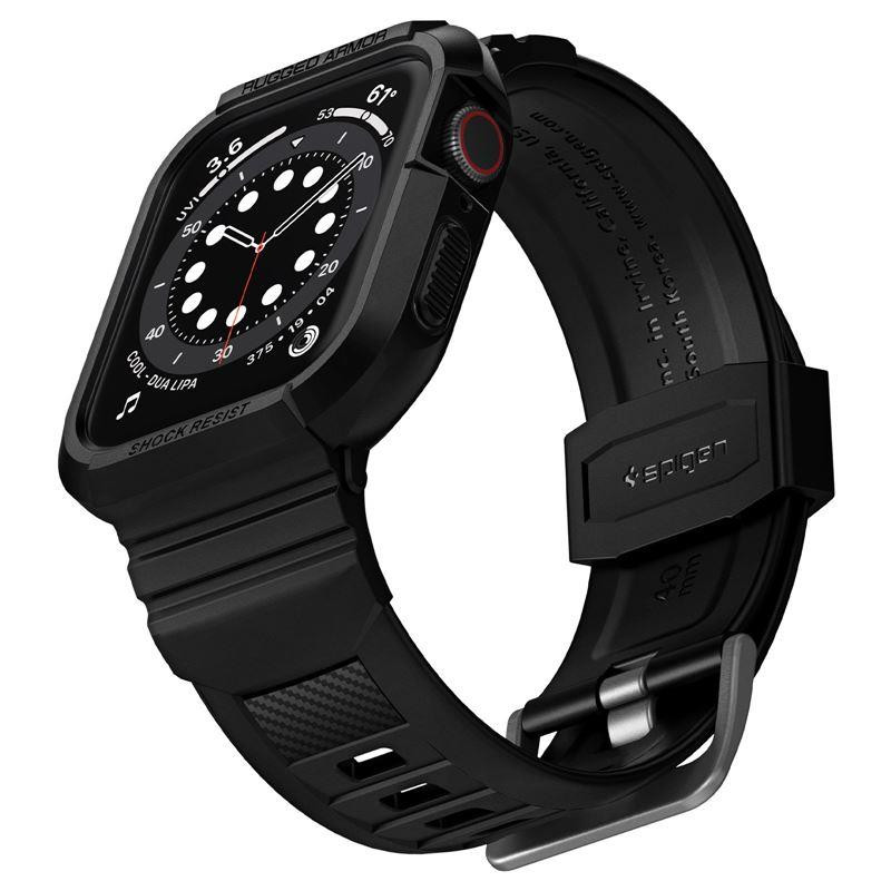 „Spigen Rugged Armor Pro“ dėklas su dirželiu, skirtas Apple Watch 4/ 5/ 6/ 7/ 8/ SE (40/ 41 mm) – juodas