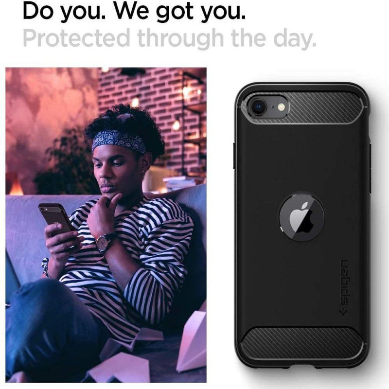 Spigen Rugged Armor dėklas iPhone SE 2020 / 2022 - juodas
