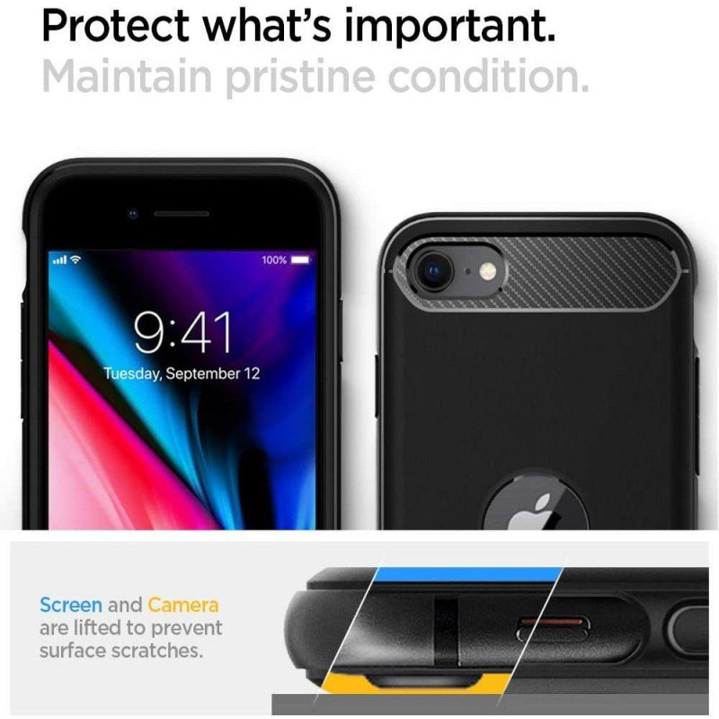 Spigen Rugged Armor dėklas iPhone SE 2020 / 2022 - juodas