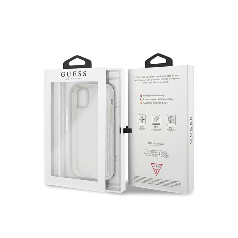 Guess Glitter dėklas iPhone 11 Pro Max - sidabrinis