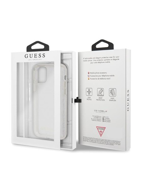 Guess Glitter dėklas iPhone 11 Pro Max - sidabrinis