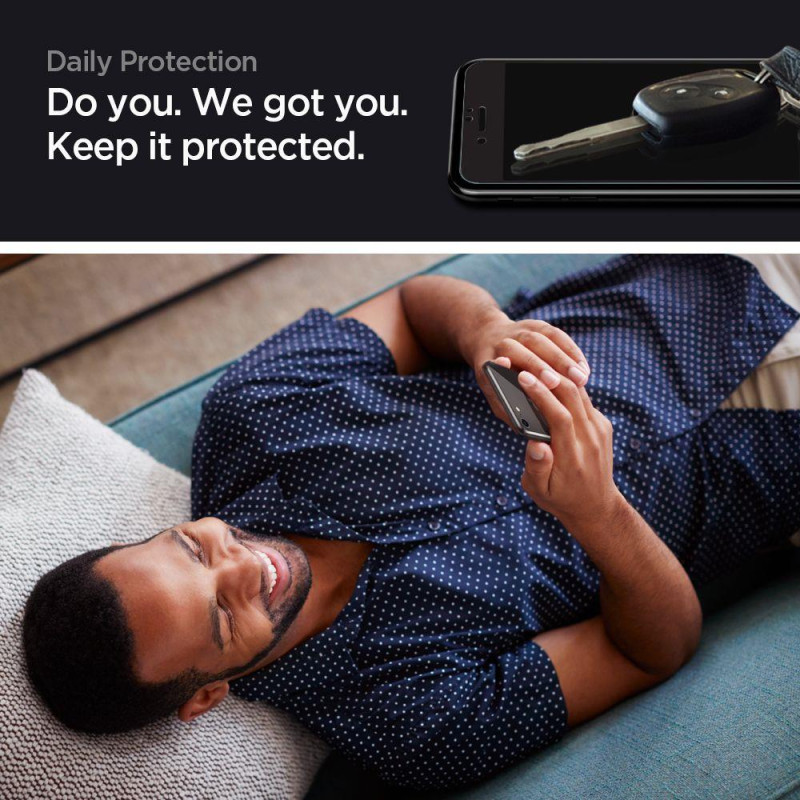 Spigen ALM Glass FC grūdintas stiklas, skirtas iPhone 7/ 8/ SE 2020/ 2022 – juodas