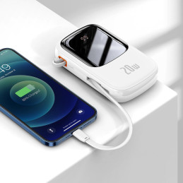 Greito įkrovimo maitinimo blokas 20000mAh 20W QC-PD-SCP-FCP kabelis iPhone Lightning White