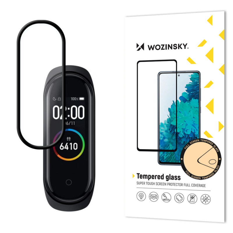 „Wozinsky“ itin patvari „Full Glue“ folija visam ekranui su rėmeliu „Case Friendly Xiaomi Mi Band 6 / Mi Band 5“ juoda