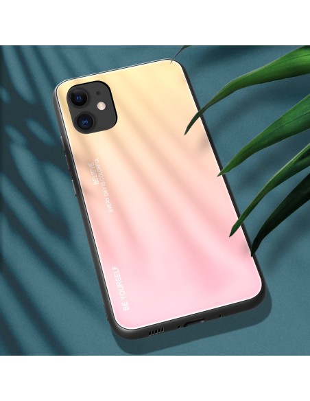 Gradient Glass dėklas, dangtelis, grūdinto stiklo perdanga, iPhone 12 mini, rožinė