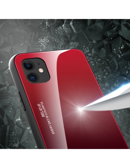 Gradient Glass dėklas, dangtelis, grūdinto stiklo perdanga, iPhone 12 mini, juoda ir raudona