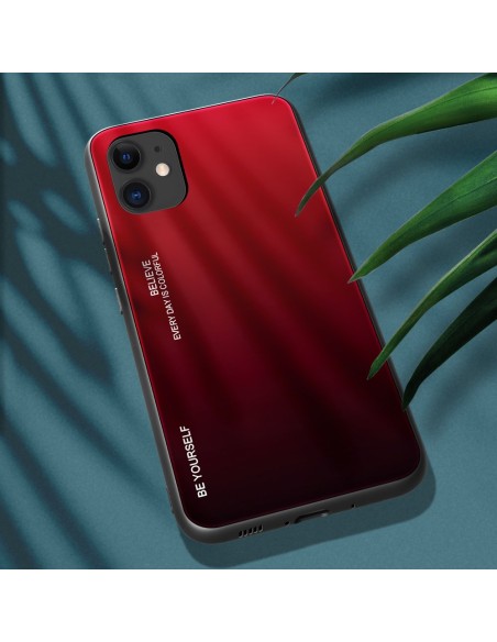 Gradient Glass dėklas, dangtelis, grūdinto stiklo perdanga, iPhone 12 mini, juoda ir raudona