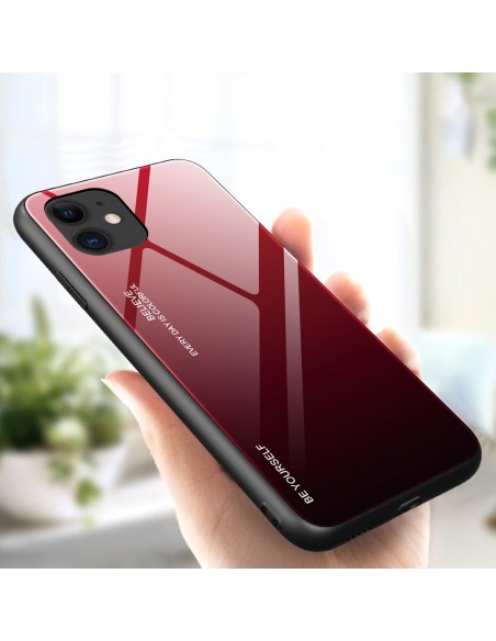 Gradient Glass dėklas, dangtelis, grūdinto stiklo perdanga, iPhone 12 mini, juoda ir raudona