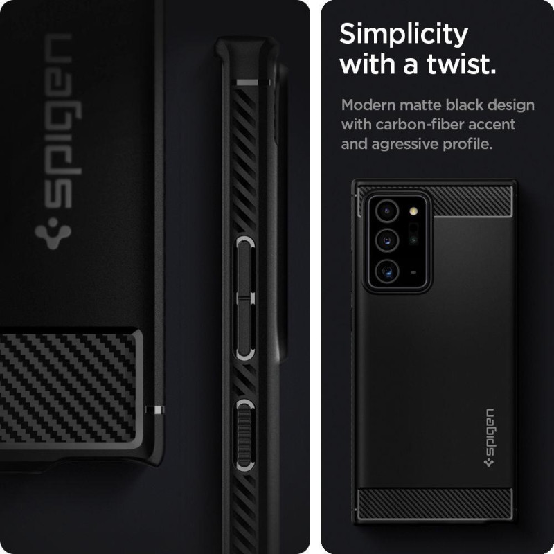 Spigen Rugged Armor dėklas, skirtas Samsung Galaxy Note 20 Ultra - matinė juoda