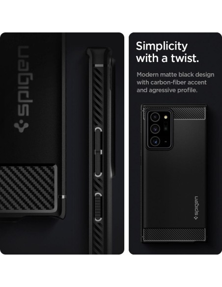 Spigen Rugged Armor dėklas, skirtas Samsung Galaxy Note 20 Ultra - matinė juoda Spigen Rugged Armor dėklas, skirtas Samsung Galaxy Note 20 Ultra - matinė juoda