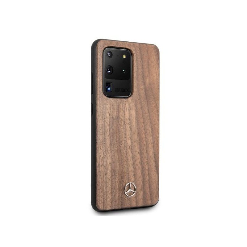Mercedes Wood Line Walnut dėklas, skirtas Samsung Galaxy S20 Ultra - rudas